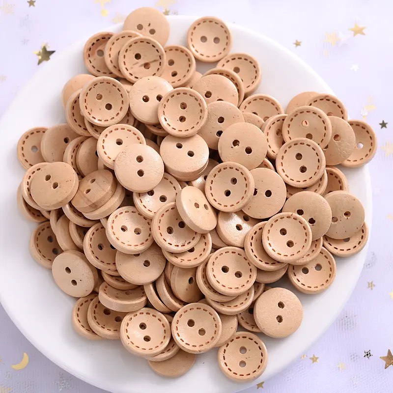 10 Nút gỗ tròn viền nét đứt dùng đính kết trang phục, áo, giày đồ thủ công handmade