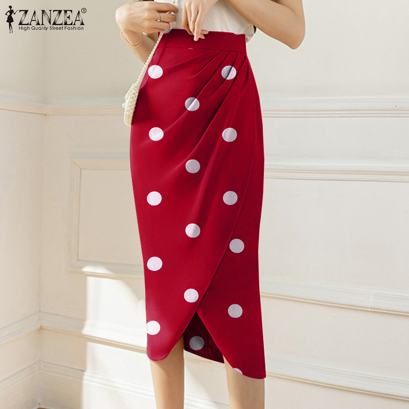 ZANZEA Korean Style Women Elegant Polka Dot Long Skirt High