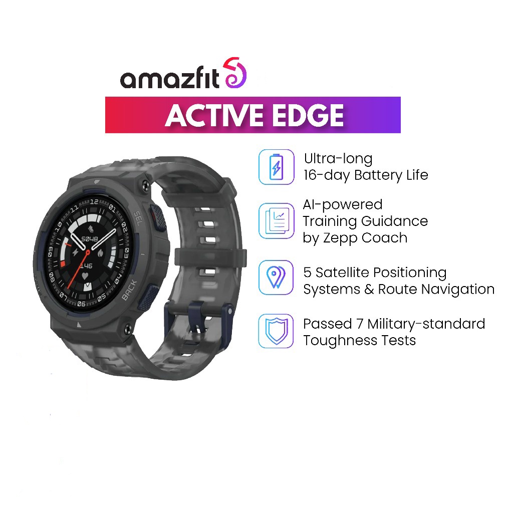 New ] Amazfit Active Edge Smart Watch AI Health Coach for Gym, 5