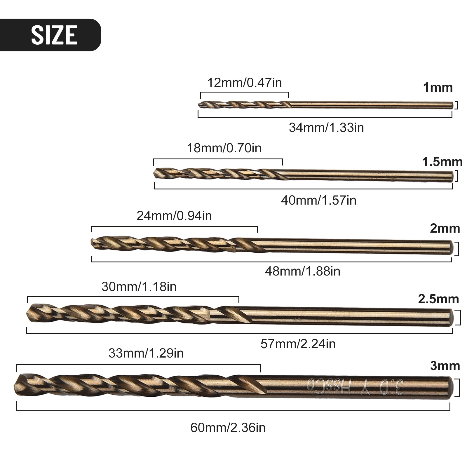 【specialthing】 1-3mm Cobalt Drill Bit 5pcs Per Set Handheld High Quality 5pcs Per Set 【Ready Stock】