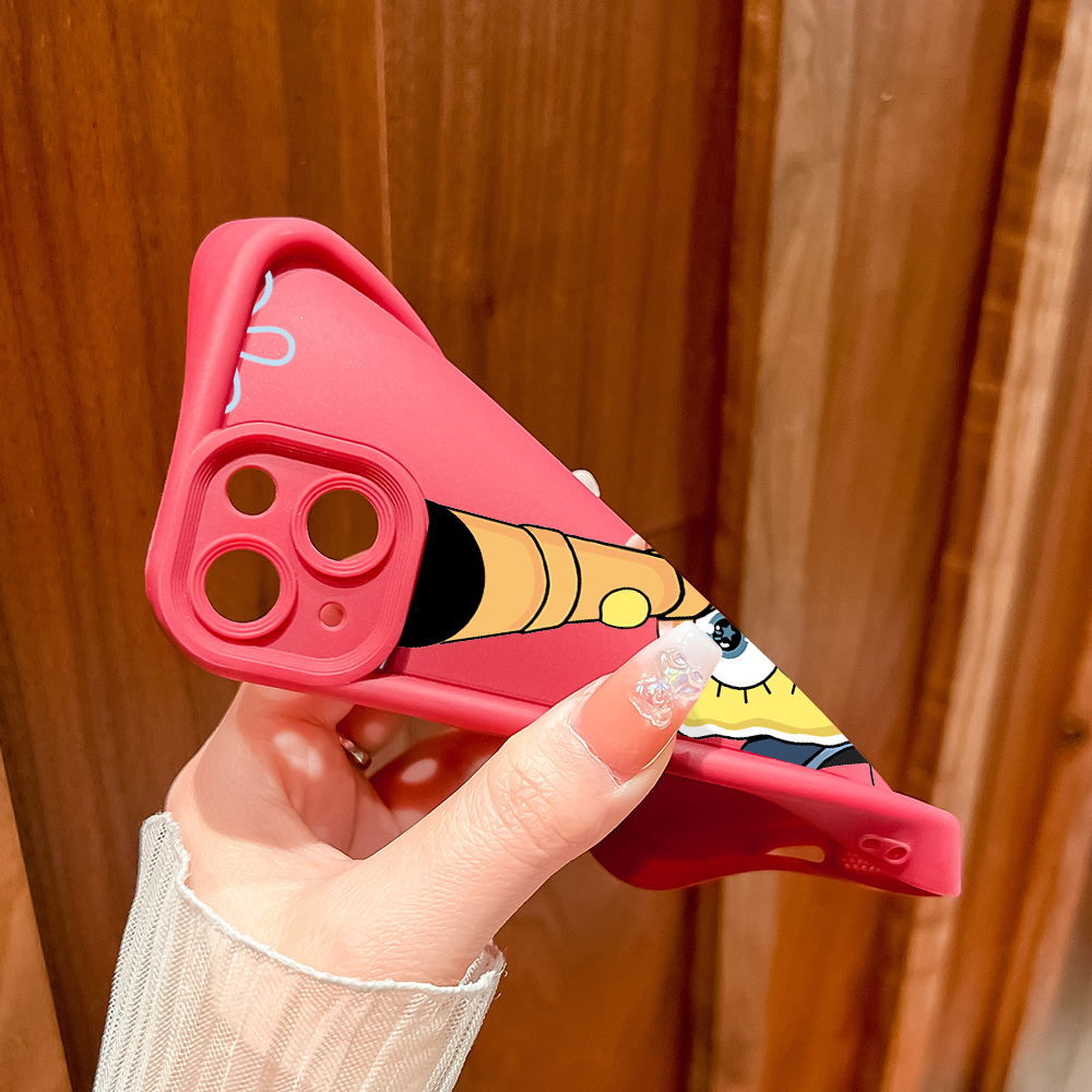 TA for Redmi 14C Back Cover Soft Square Ladder Cartoon SpongeBob Mobile Cover Silicone Camera Protection Phone Case. 