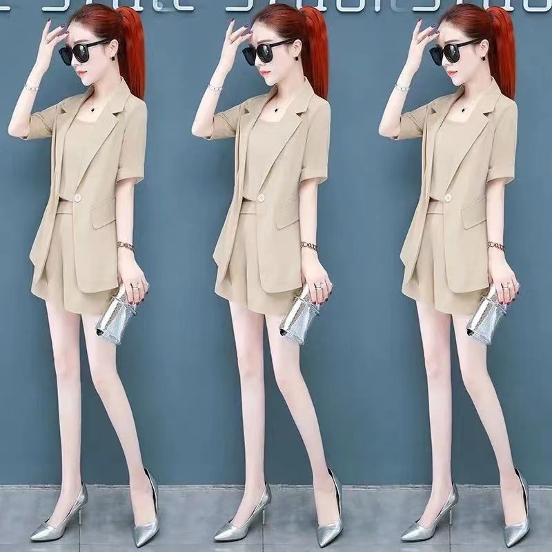 3pcs/set Women's Summer Slim Tops and Shorts Three Piece Set