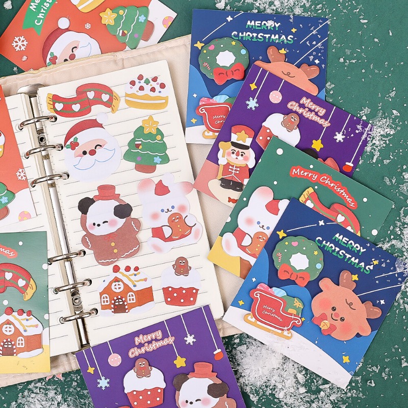 60Sheets/Book Cartoon Christmas Combination Post-It Notes Cute Elk Notepad Message Post-It Notes to Decorate Christmas Gifts