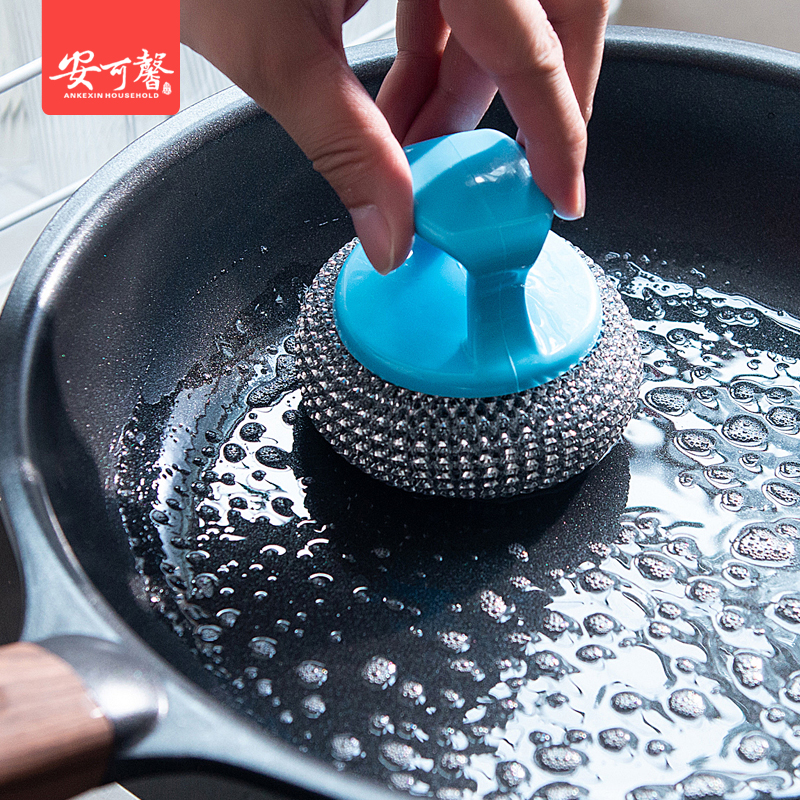 Stainless steel pan pot brush, ceramic scrub with convenient handle