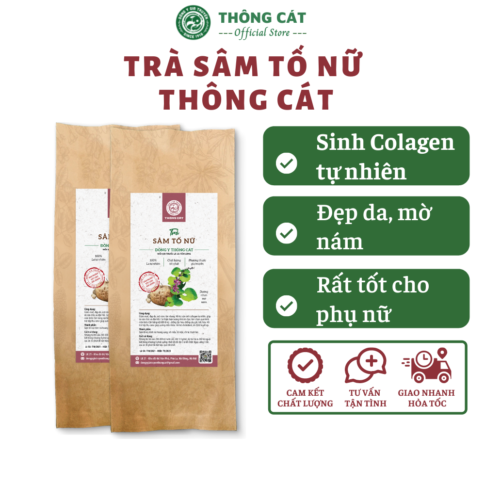Trà sâm tố nữ Đông y gia truyền Thông Cát - Bổ sung nội tiết tố nữ, cung cấp collagen, giúp đẹp da, thảo dược thiên nhiên tốt cho phụ nữ hồi phục nét xuân