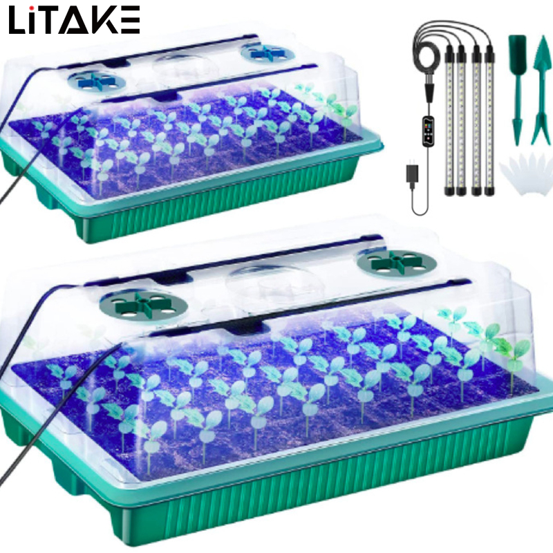 Starter Tray With Grow Light 80 Cells Seed Starter Kits Adjustable Humidity And Temperature Switch Seed Starter Tray For Plants