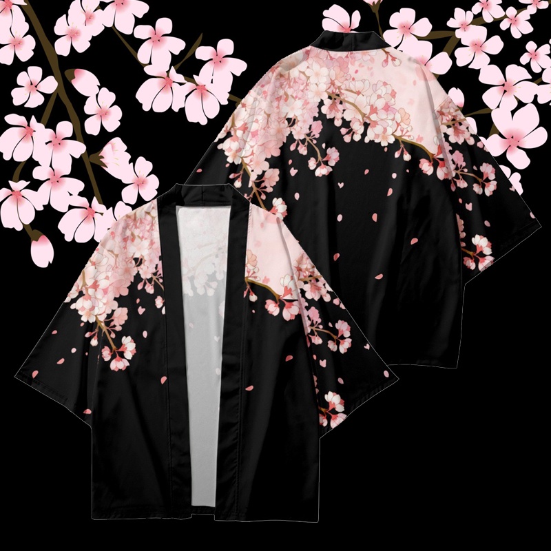 【Hot ticket】 sakura flowers print yukata men women fashion cardigan blouse haori Obi Asian clothes Harajuku Japanese cosplay kimono