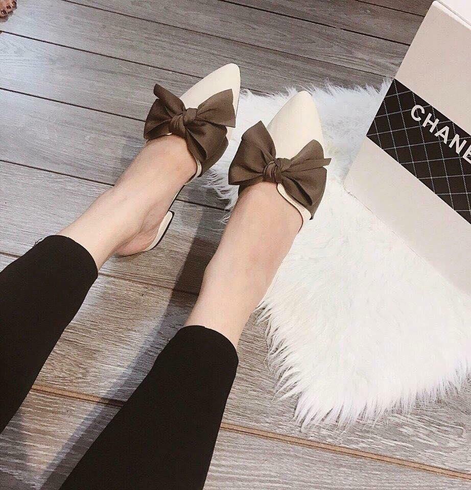 Giày Nữ Sục Mũi Nhọn Thắt Nơ Siêu Xinh A86