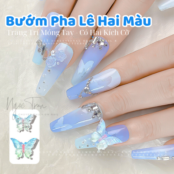 Charm Bướm Pha Lê Xanh Sapphire | Trang Trí Móng Tay