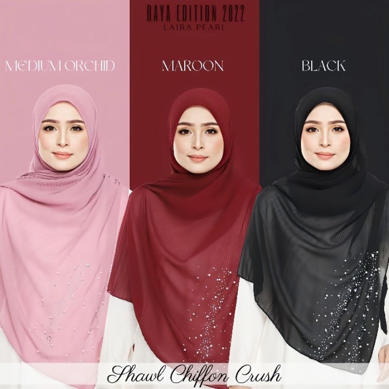 HIJAB CRUSH SHAWL FINE PLEATED CHIFFON PEARL
