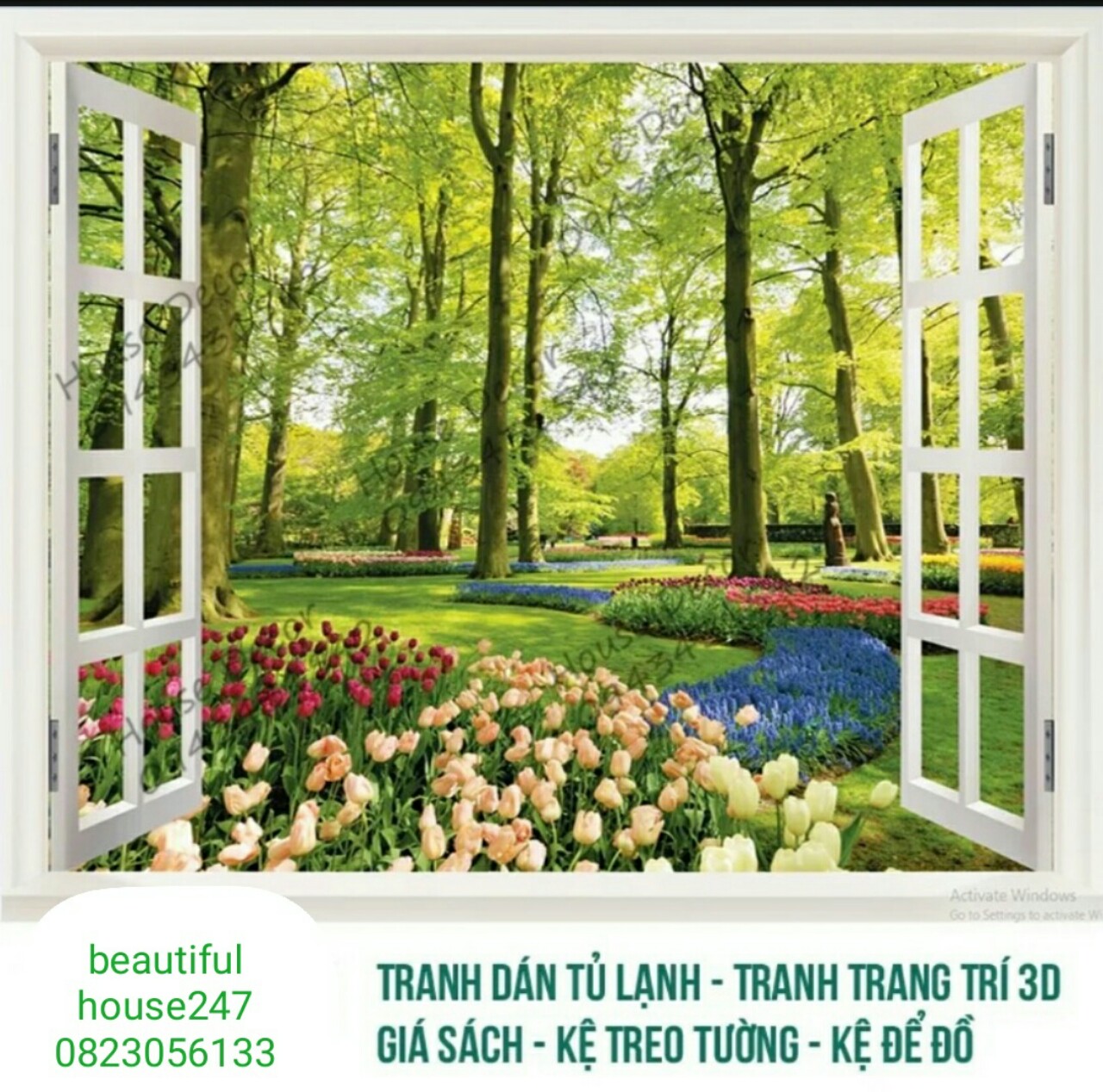 Tranh dán tường cửa sổ phong cảnh - tranh 3d phòng khách - tranh dán tường khung cảnh cửa sổ - cs75