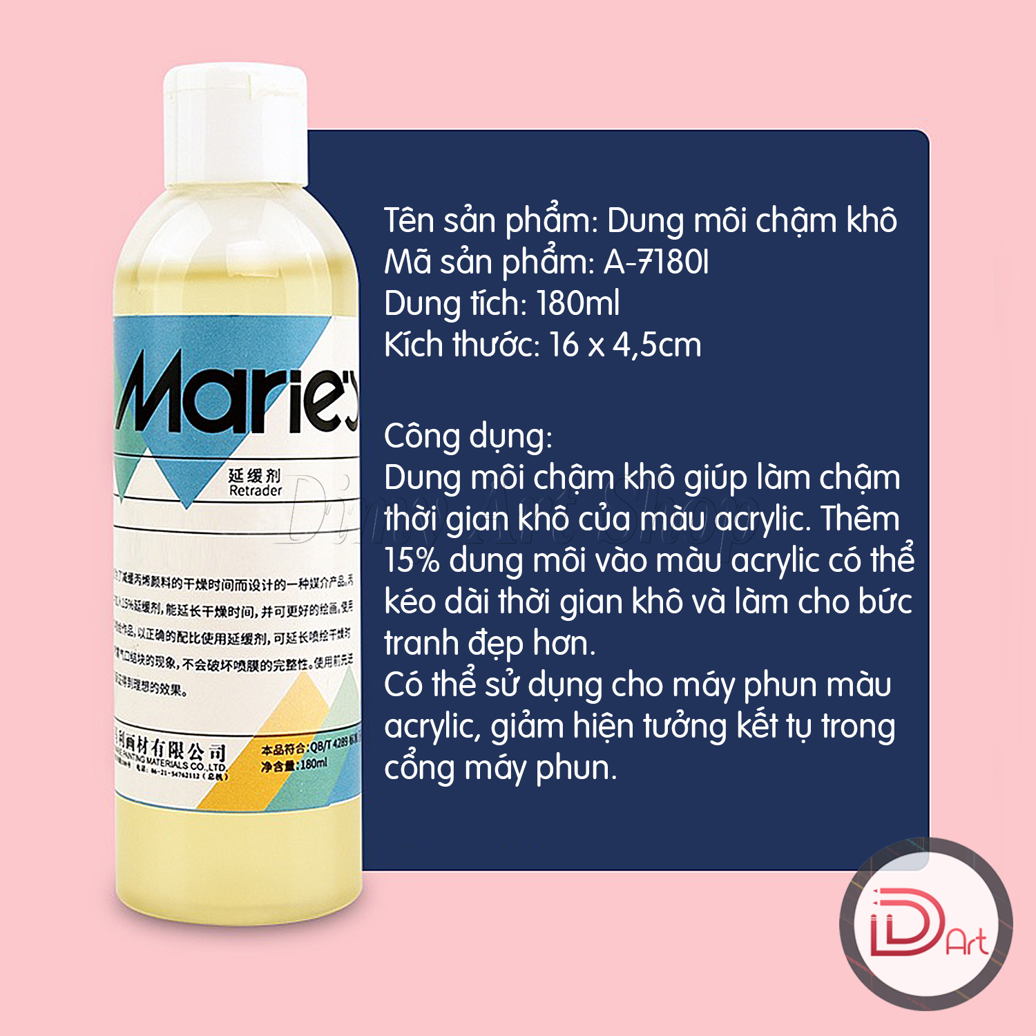Dung môi phủ bóng màu Acrylic MARIE's 180ml