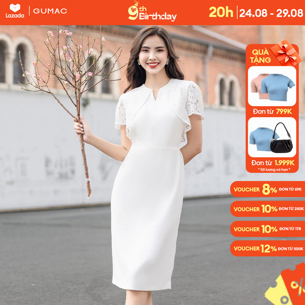 Đầm bút chì phối ren thời trang gumac de01075