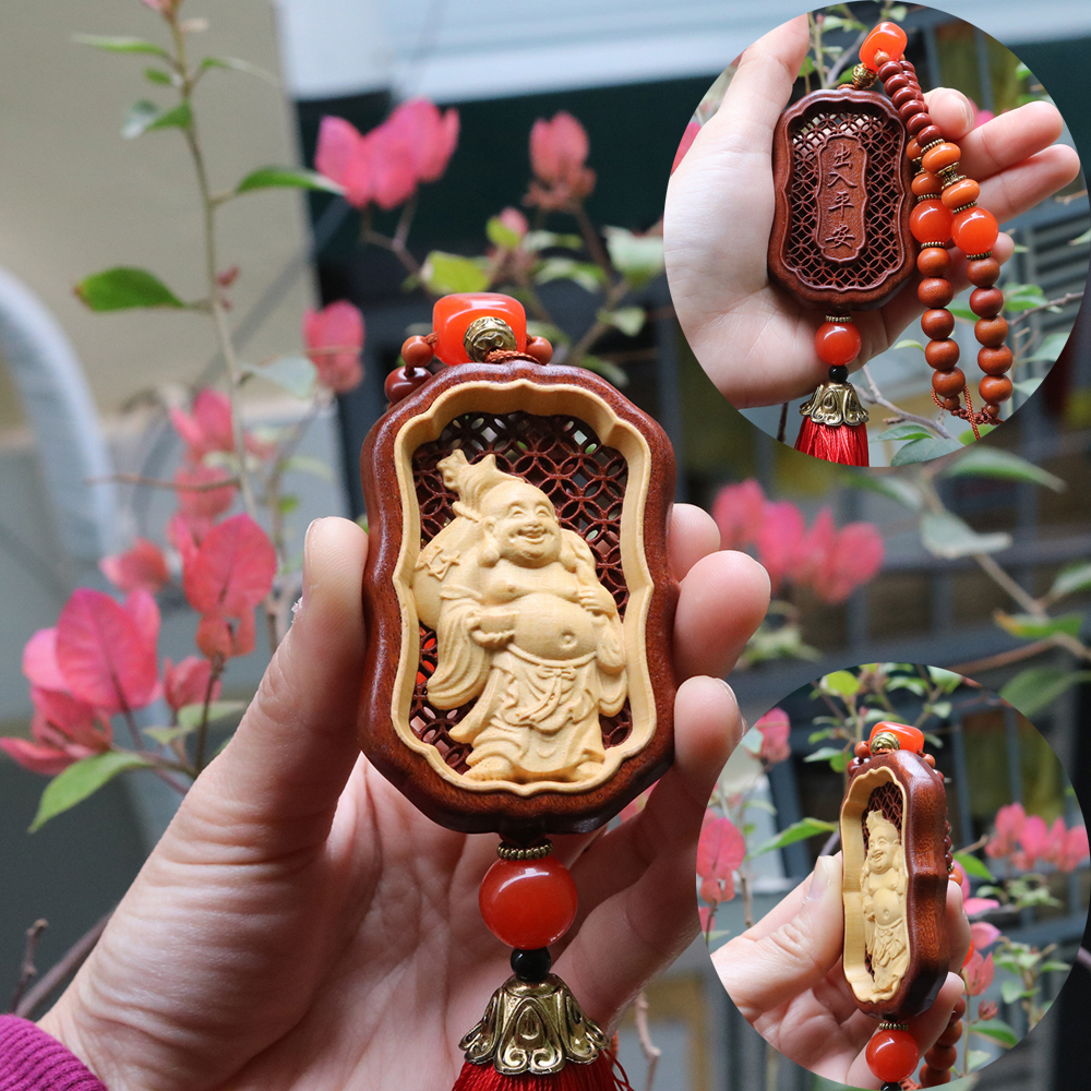 Khánh treo xe Phật Di Lạc, Phật Quan Âm, Phật giáo may mắn, Dây chuyền treo xe ô tô đi đường bình an
