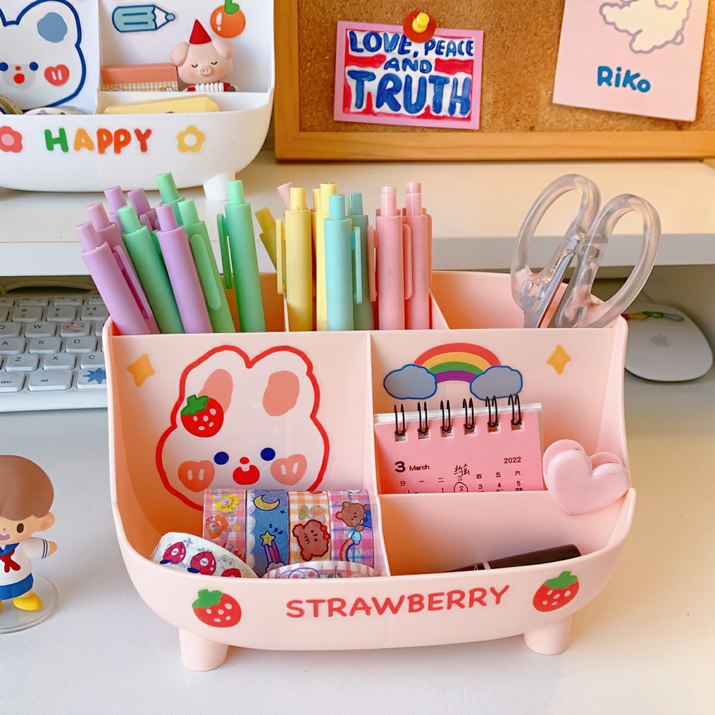 Hộp Đựng Bút Để Bàn Lưu Trữ Văn PHòng Phẩm Tặng Kèm Sticker Dễ Thương