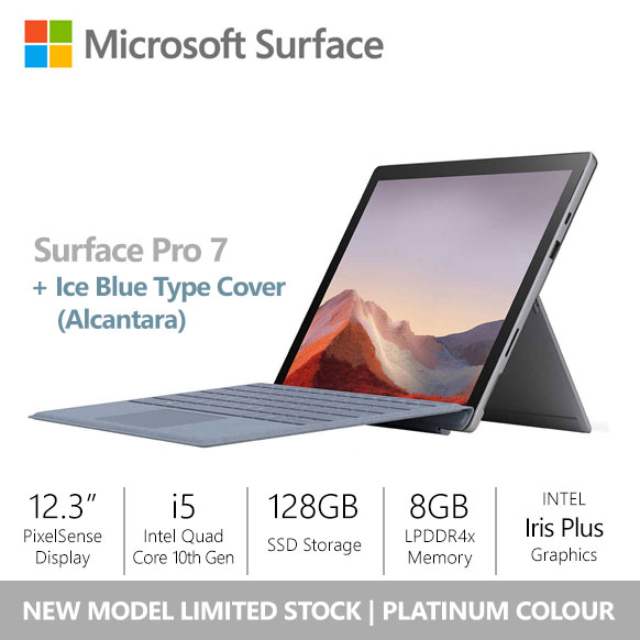 Wfh Sale Microsoft Surface Pro 7 I5 8gb 128gb Platinum Ice Blue Type Cover Lazada Singapore