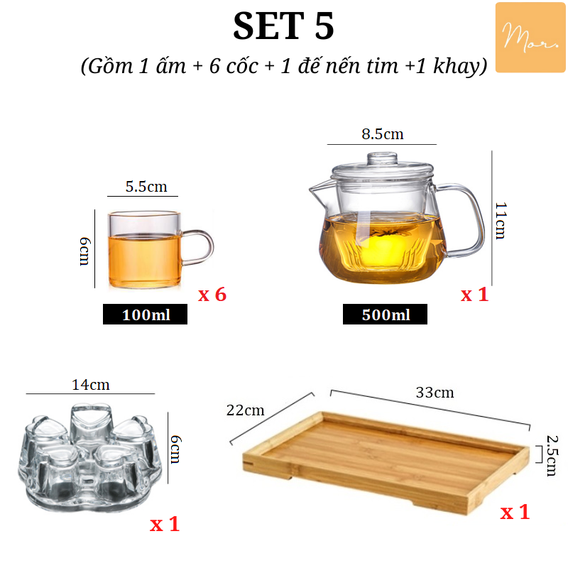 Bộ ấm trà thủy tinh chịu nhiệt - 500ml
