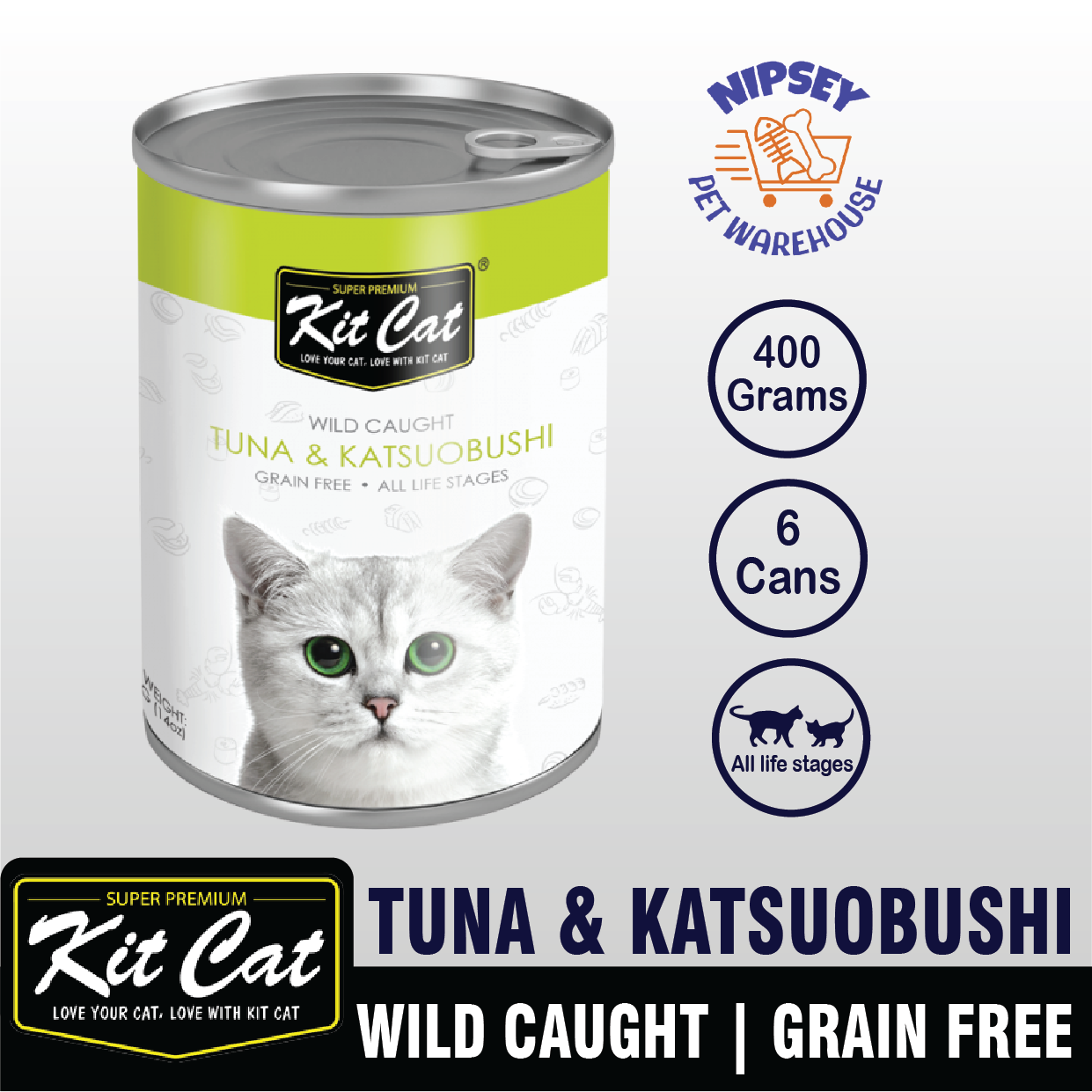 KIT CAT TUNA & KATSUOBUSHI IN CAN WITH WILD CAUGHT 400g set of 6