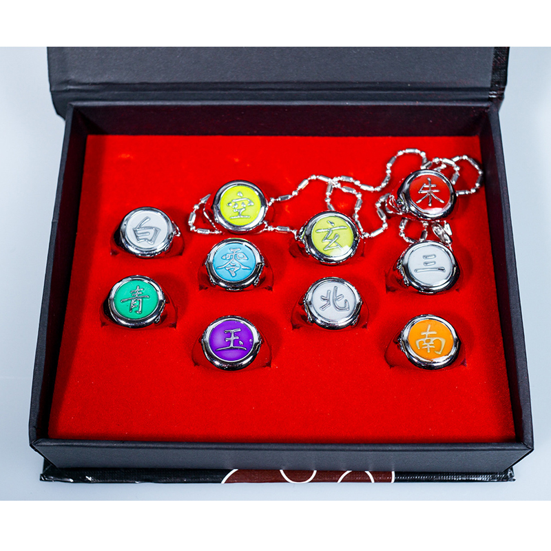 10PCS Anime Naruto Ring Set Akatsuki Uchiha Itachi Ring Luminous Ring Alloy Ring