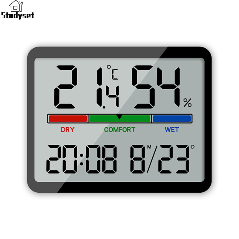 Studyset IN stock Temperature Humidity Meter Multi-function Magnetic Design Large Screen Electronic Alarm Clock Digital Thermometer Meter