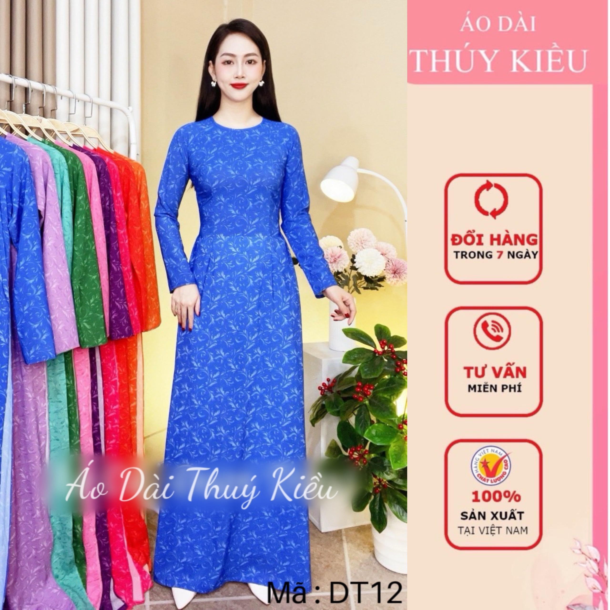Áo dài truyền thống vải Lụa Nhật in 3D mềm mịn co dãn đủ màu hàng có sẵn đẹp giá rẻ DT11