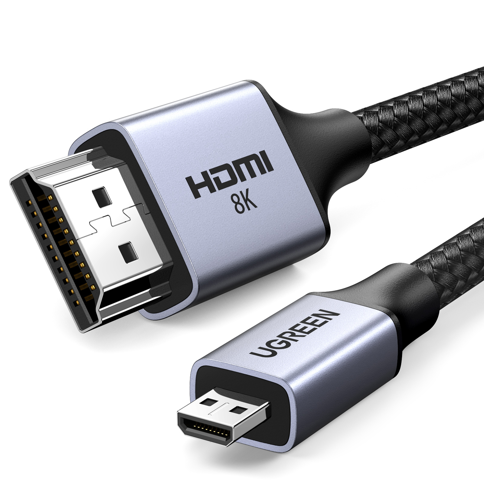 Landbrugs Siden form UGREEN 4K/8K Micro HDMI to HDMI Cable Aluminum Shell Braided High Speed  18Gbps,4K 60Hz HDR 3D ARC Compatible with GoPro Hero 7 6 5 Raspberry Pi 4  Sony A6000 A6300 Camera Nikon