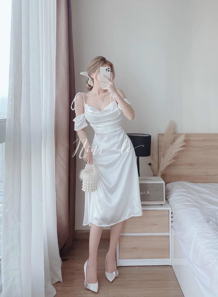 Đầm maxi 2 dây kết tay trễ - chất liệu phi lụa 2 lớp có mút - đơn giản , nhẹ nhàng , sexy