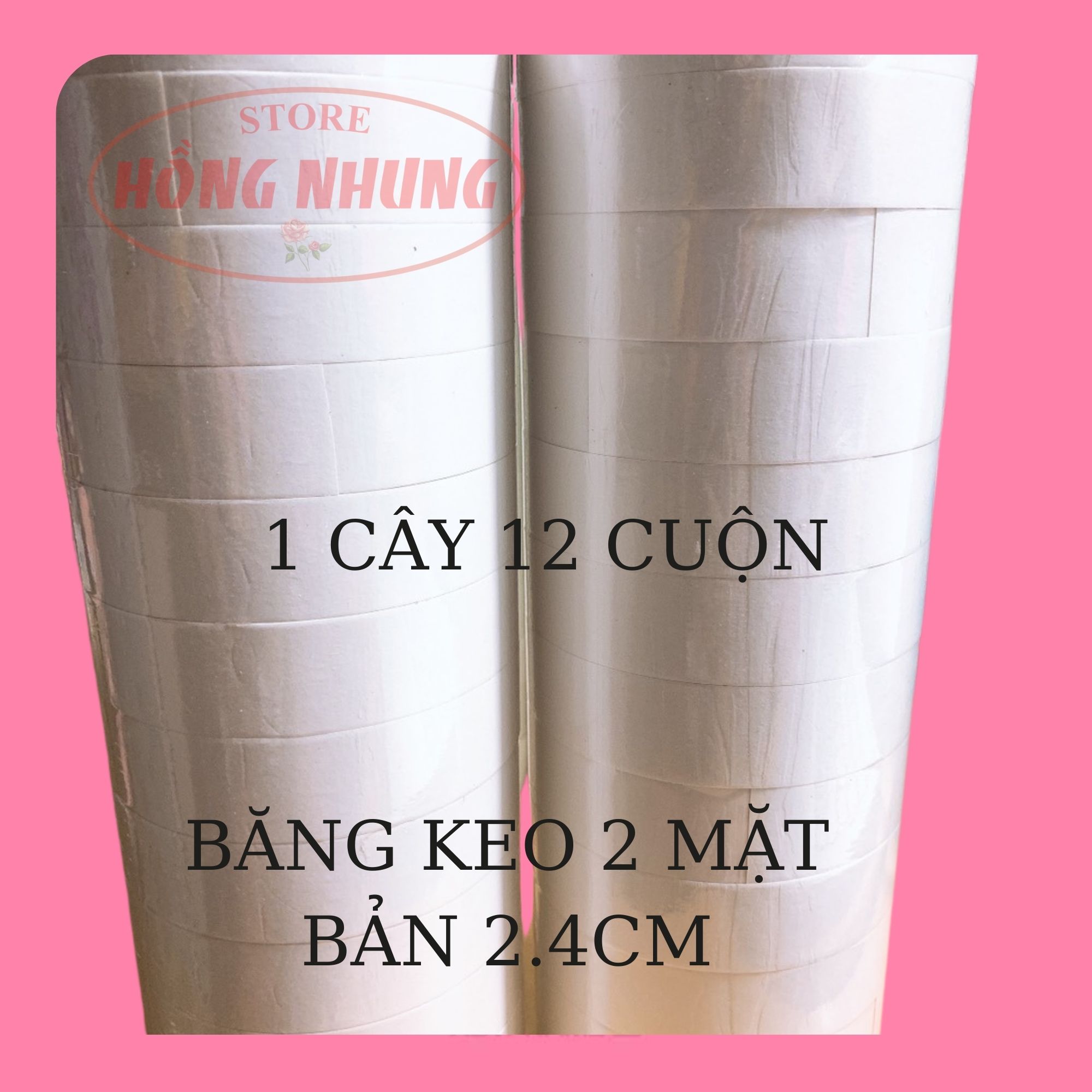 02 cuộn băng keo hai mặt, bản rộng 2.4 p, băng keo 2 mặt siêu dính