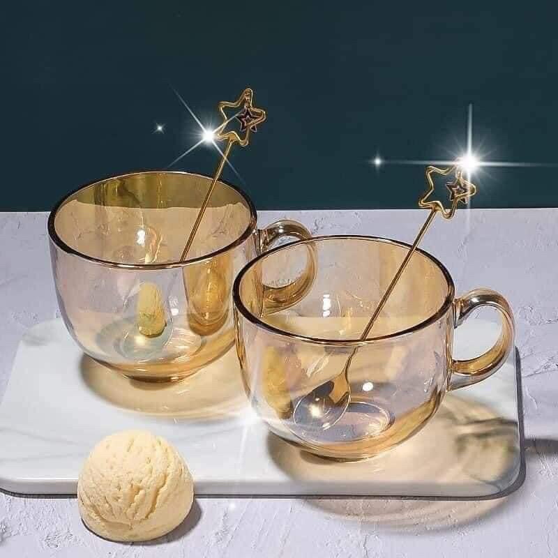 Set 2 Cốc Thuỷ Tinh Màu Hổ Phách Có Tay Cầm
