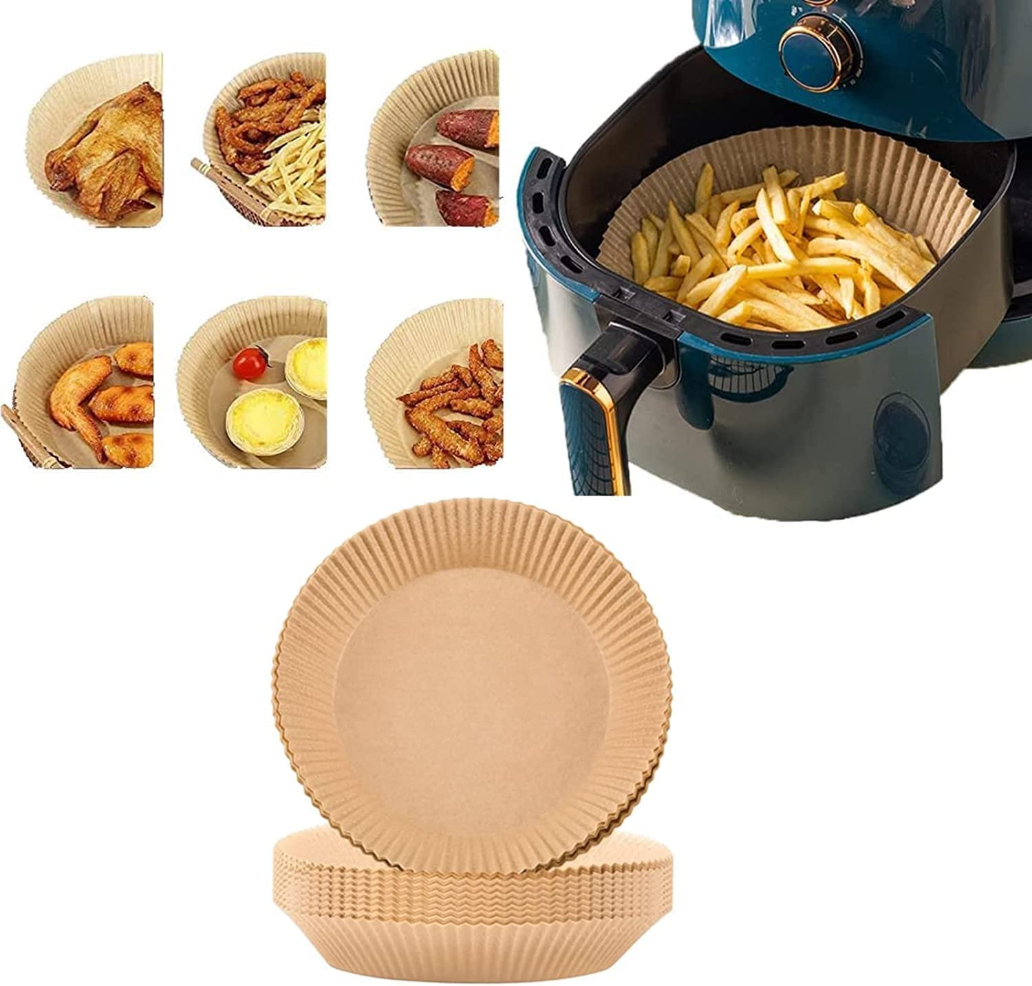 Set 50 khay giấy nến lót nồi chiên không dầu dùng một lần hình tròn chống dính