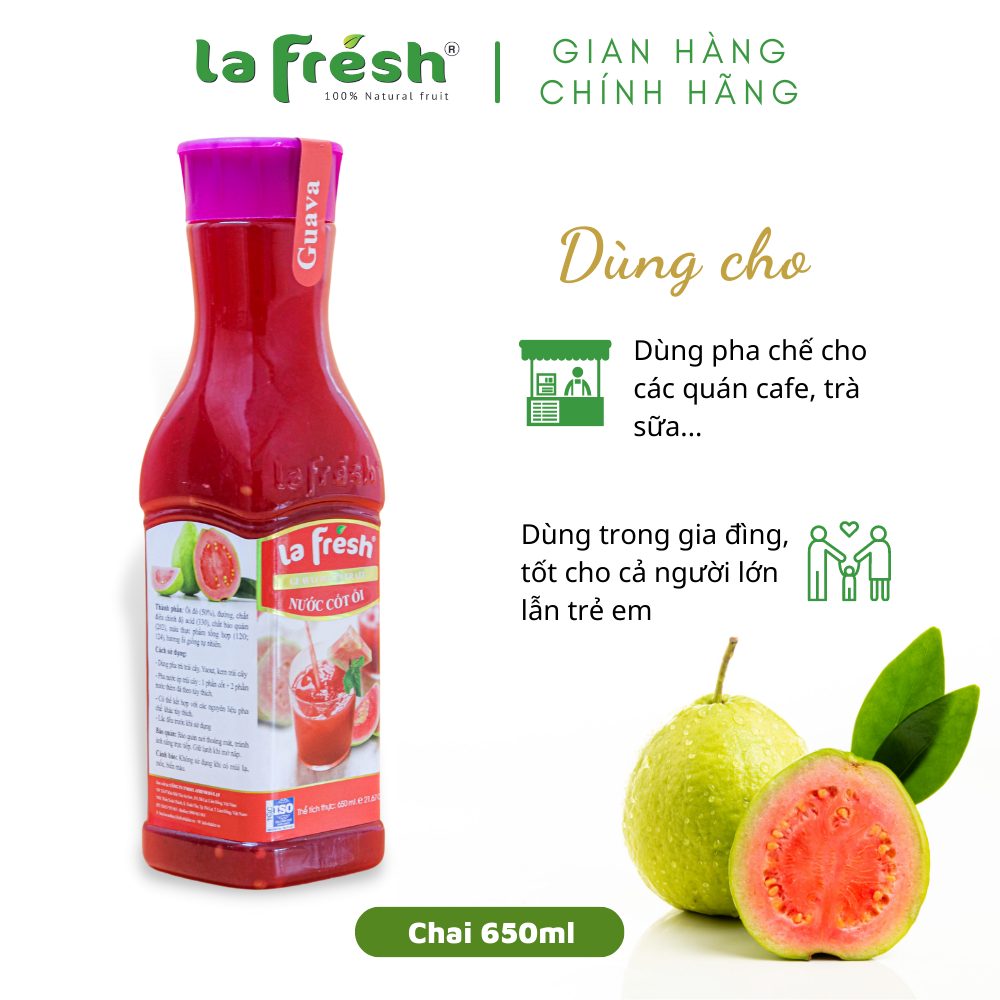 Nước Cốt Ổi Lafresh Đà Lạt Chai 650ml - Ổi nguyên chất Đà Lạt