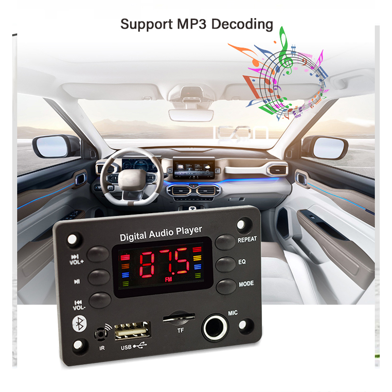 12V Bluetooth 5.0 Bảng Mạch Giải Mã MP3 máy nghe nhạc MP3 Hands-free âm thanh trên xe hơi Kit Microphone USB Radio FM hỗ trợ thẻ TF MP3 loa Máy nghe nhạc