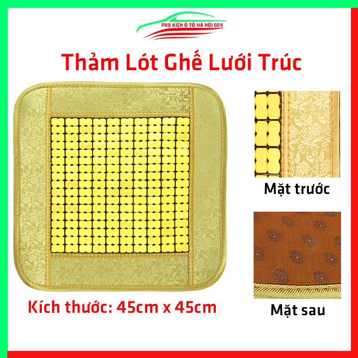 Thảm lót ghế ô tô, ghế ngồi văn phòng chất liệu gỗ 45x45cm lưới trúc màu vàng thoáng khí, dùng 4 mùa