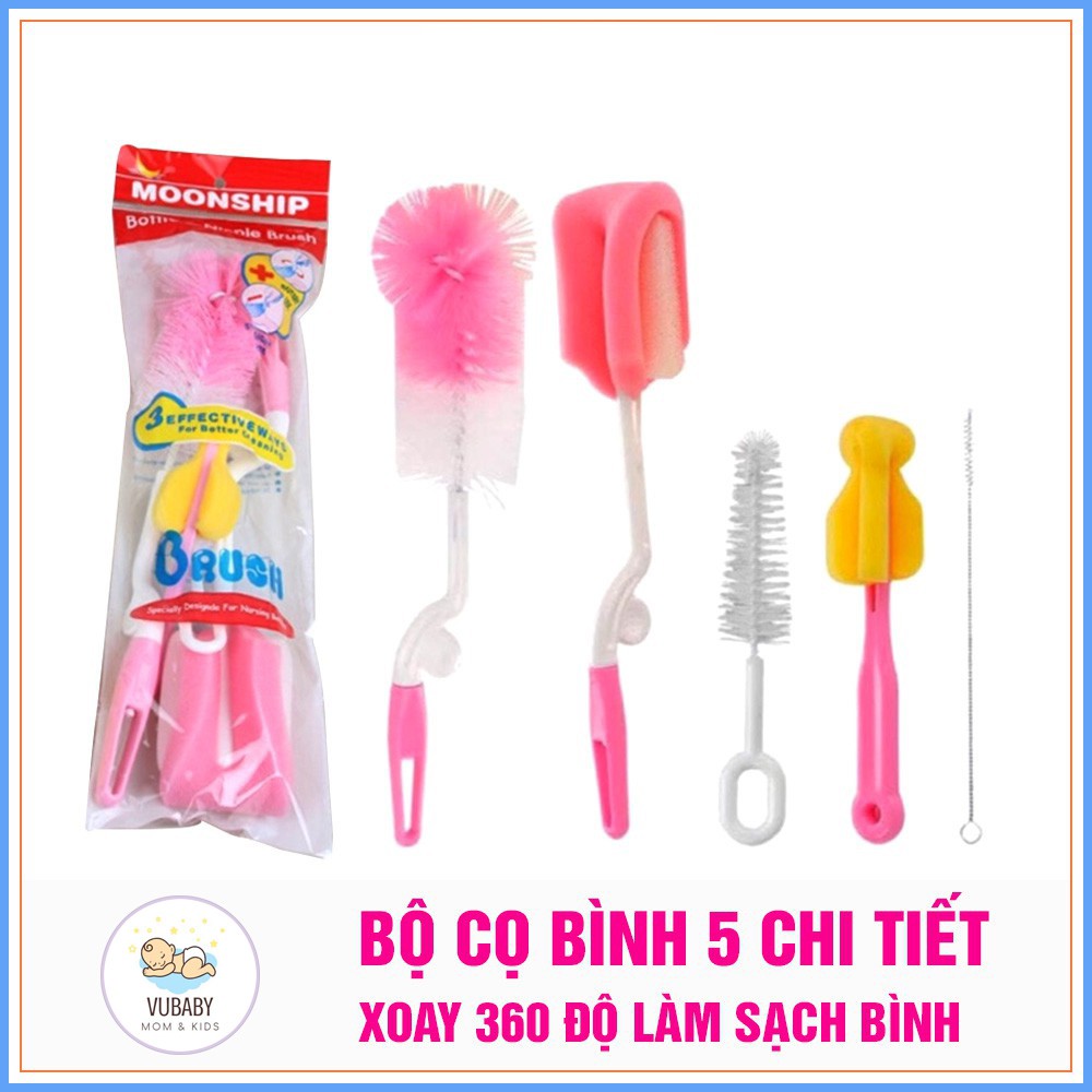 Bộ cọ rửa bình sữa 5 chi tiết xoay 360 độ