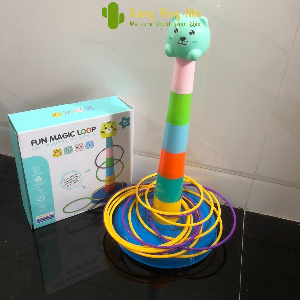 Bộ trụ xếp chồng ném vòng nhựa giúp trẻ vận động, đồ chơi cho bé vận động 3 tuổi