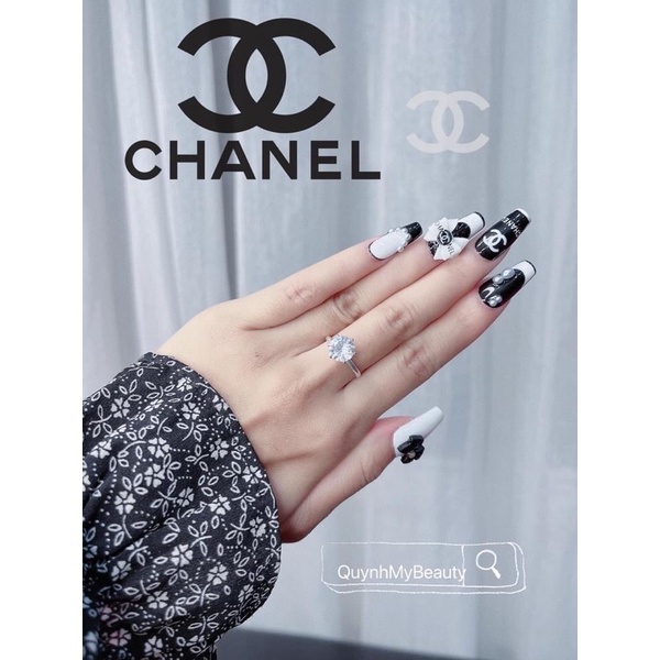 Charm Nơ Thương Hiệu Chanel Trắng Đen Đính Móng NZ19