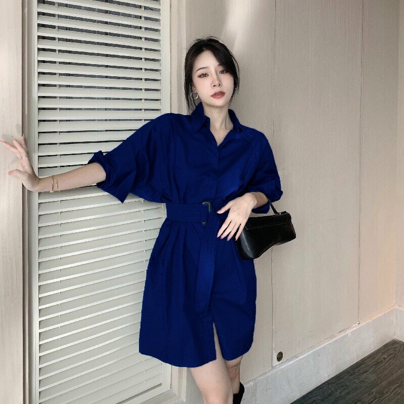 ĐẦM SƠ MI SUÔNG RỘNG CỘT EO