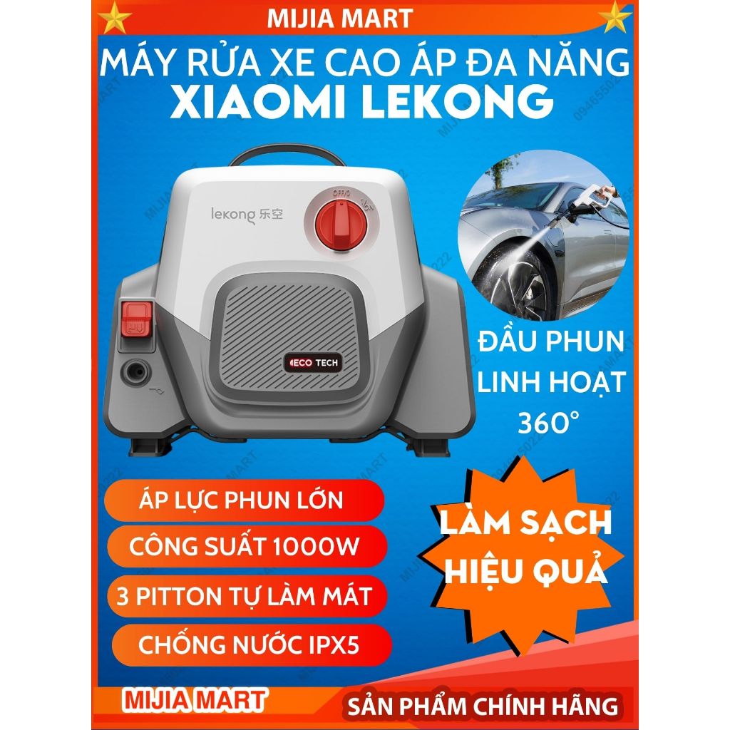 Máy rửa xe cao áp đa năng Xiaomi Lekong BT1000. Máy rửa xe mini cầm tay áp suất cao