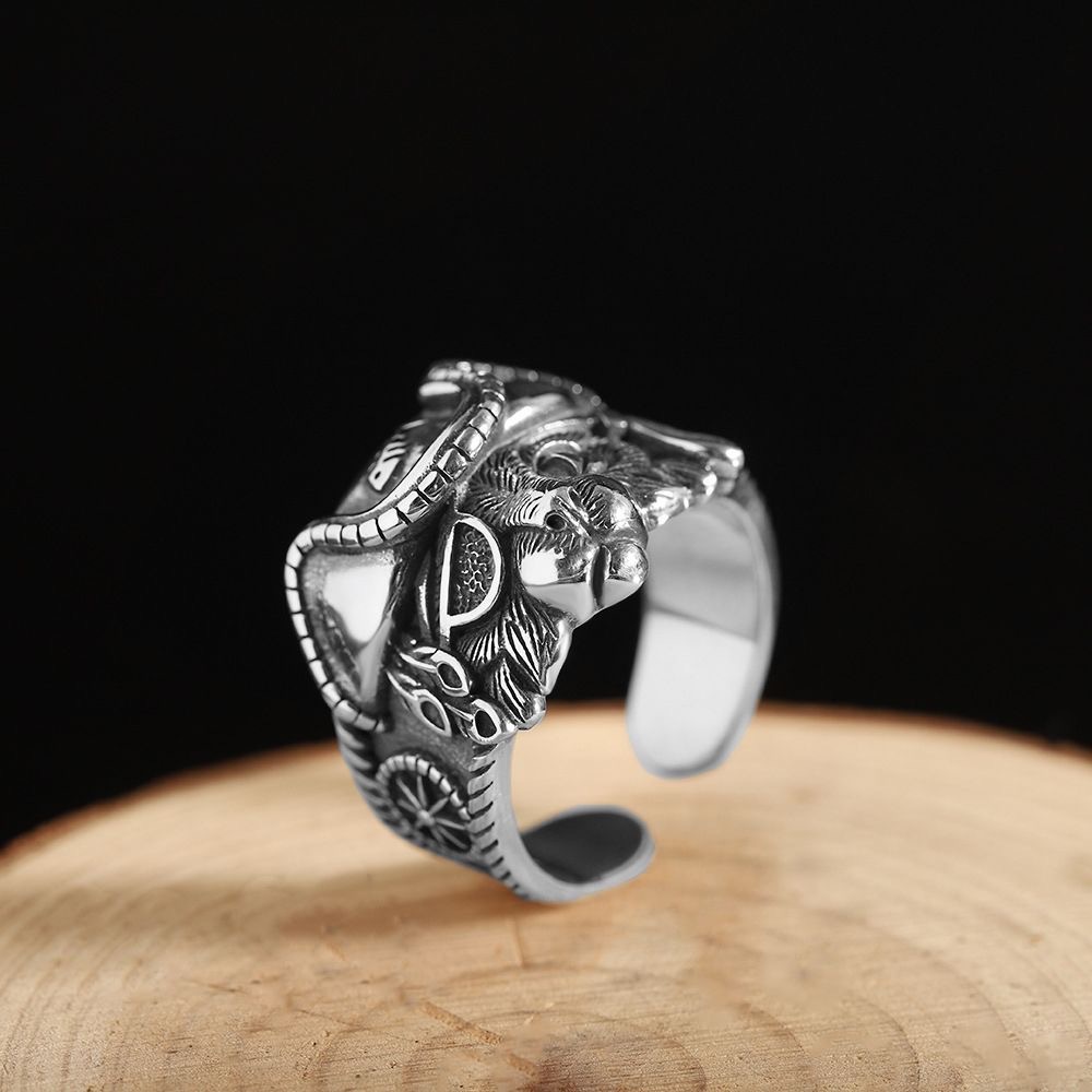 The full-body ancient silver ring Thai silver retro old personality ...