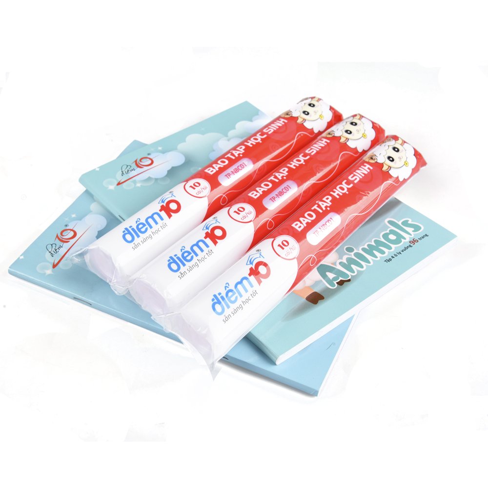 Bọc vở sách giáo khoa học sinh cute điểm 10 [xấp 10 bọc] Thiên long SUKADO