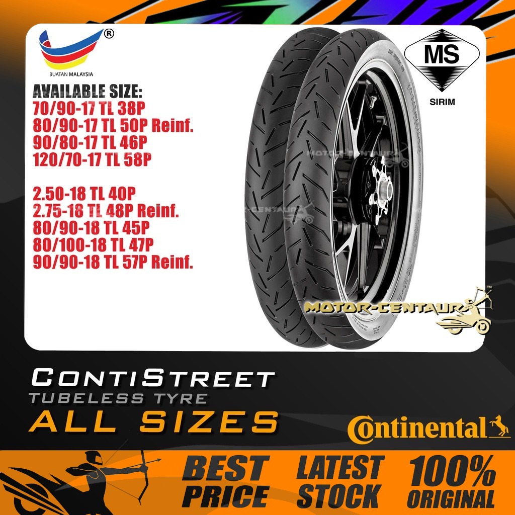 7222265 Pneumatico CONTI STREET 80/100-18 47 P TL 4019238031324