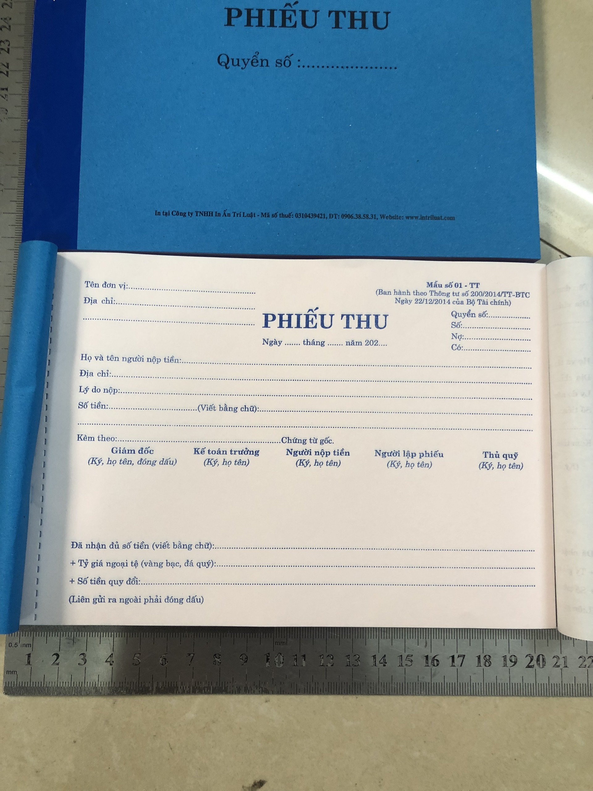 Phiếu Thu - Phiếu Chi kích thước 14x20,5Cm