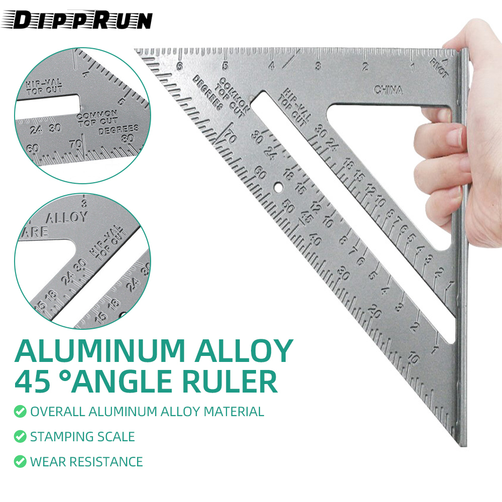 DIPPRUN 7 Inch Imperial Triangle Ruler Rafter Square Protractor Aluminum Alloy Triangle Ruler Layout Tool for Engineer Carpenter