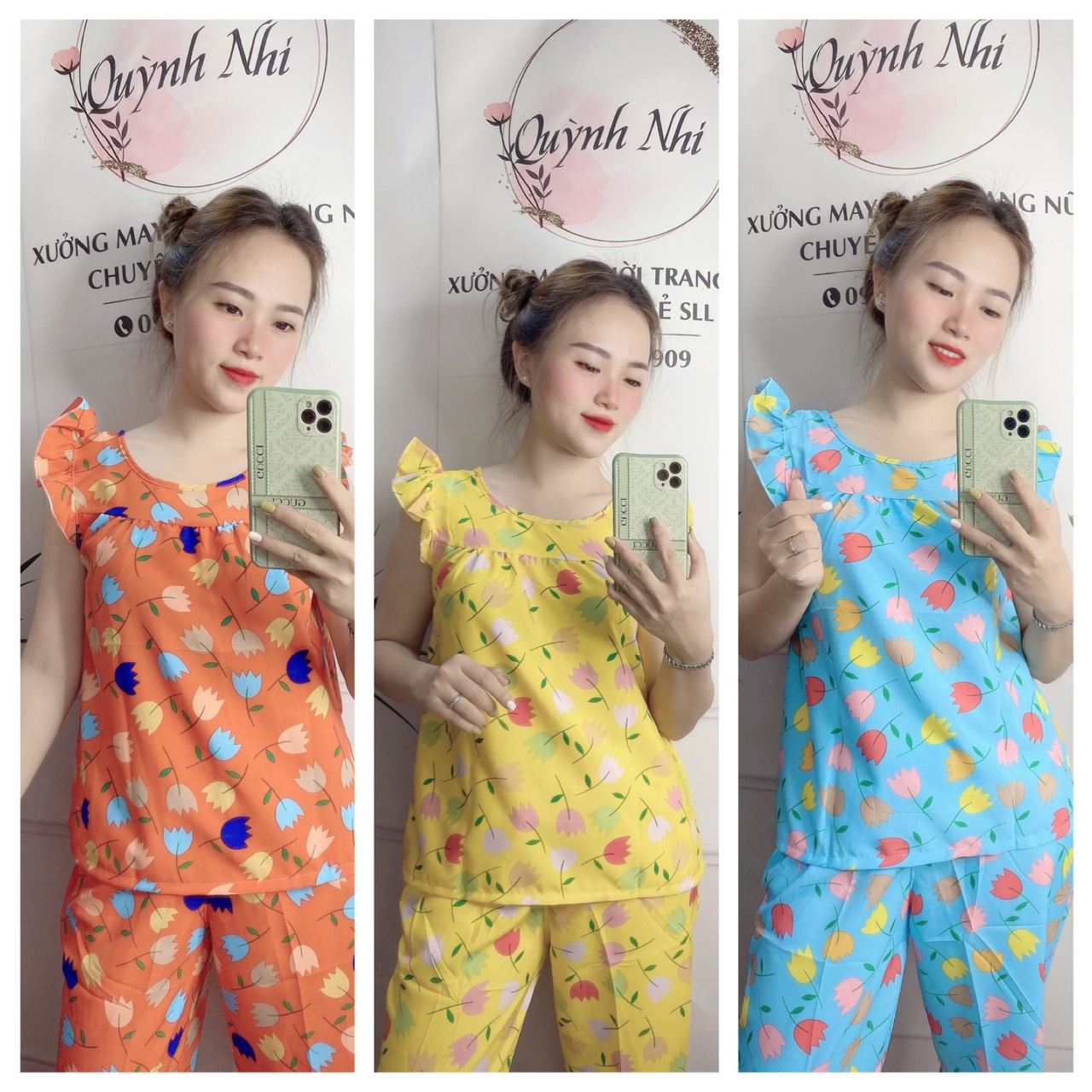 ĐỒ BỘ LỤA LỬNG MẶC NHÀ DỄ THƯƠNG HỌA TIẾT HOA TULIP (ẢNH THẬT) CÓ SIZE 40-75KG - LUA30