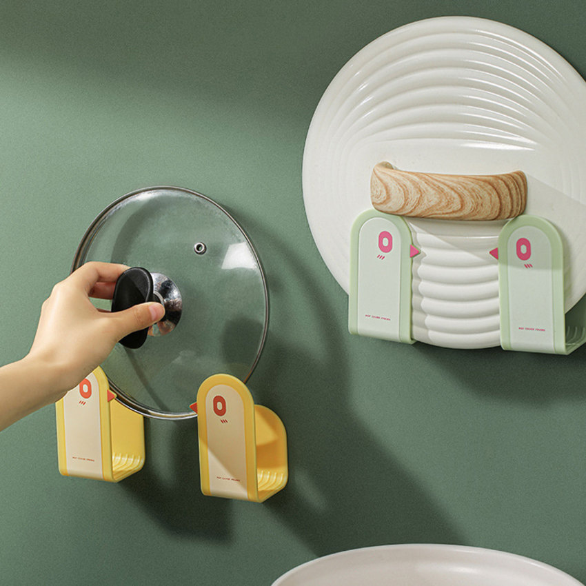 ⚡️2pcs⚡️Bird Shape Pot Lid Holder Wall-Mounted Hanging Holder for Pan Pot Cover Rack Plastic Kitchen Organizer Kitchen Storage Rack