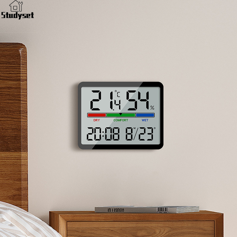 Studyset IN stock Temperature Humidity Meter Multi-function Magnetic Design Large Screen Electronic Alarm Clock Digital Thermometer Meter