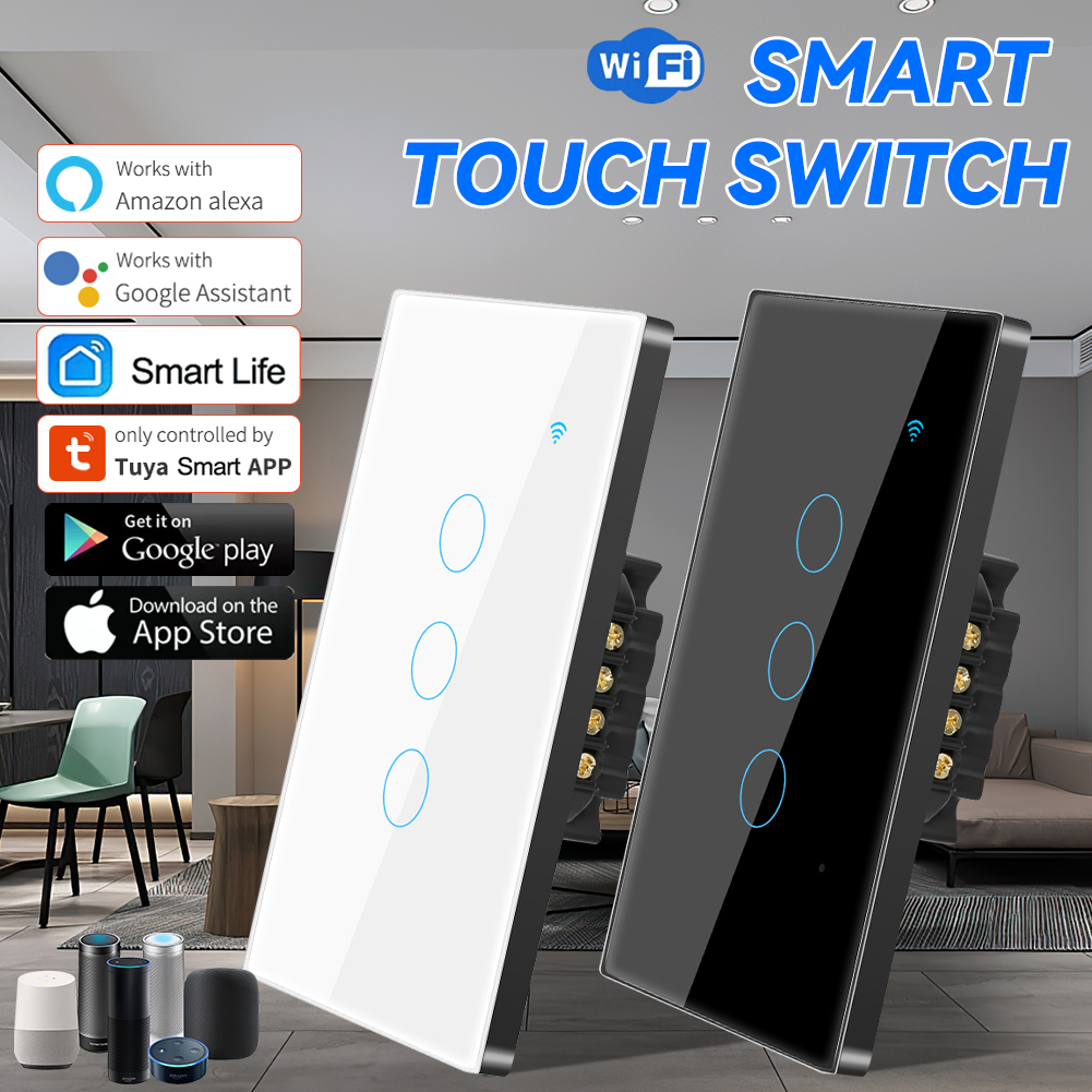 Abaaba Wireless 1/2/3/4 gang TUYA WiFi Smart Touch Switch Home Light Wall  Button 120*72mm Neutral wire for Alexa and Go-ogle Home Assistant (Neutral  Wire Required)