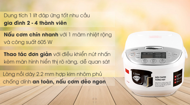 Nồi cơm điện tử Toshiba 1 lít RC-10DH2PV(W) (Mẫu trưng bày mới 99% không thùng)