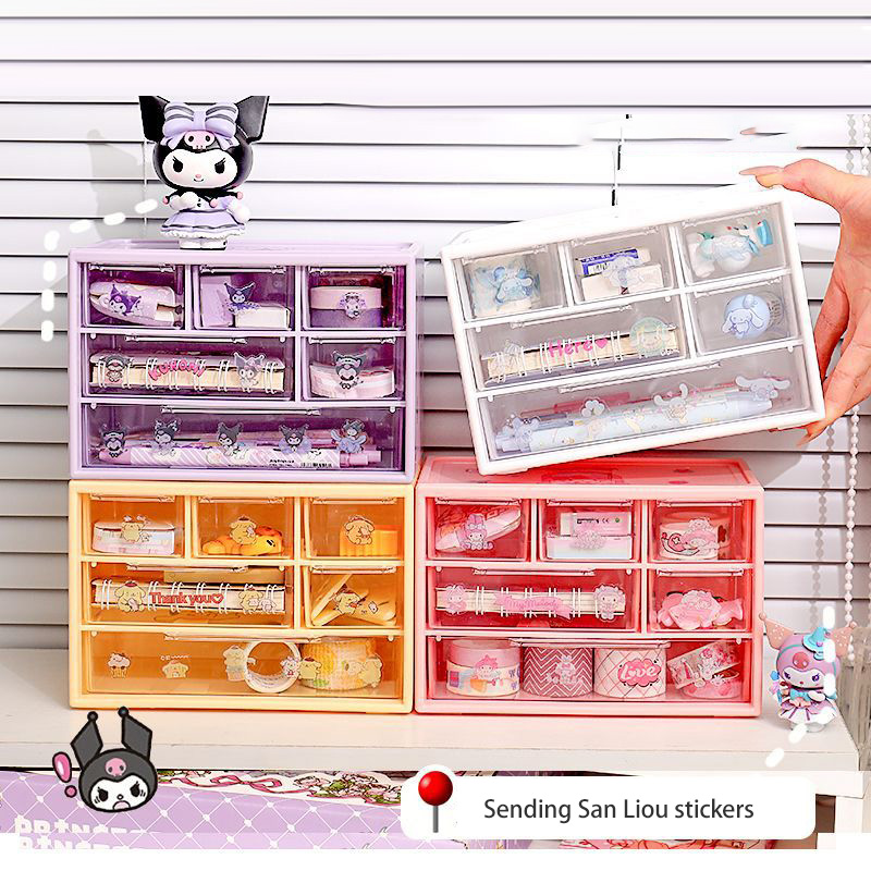 Compartmentalized Sanrio hộp lưu trữ máy tính để bàn kurome hộp lưu trữ ký túc xá sinh viên bàn ngăn kéo phòng ngủ chín ngăn hình vuông