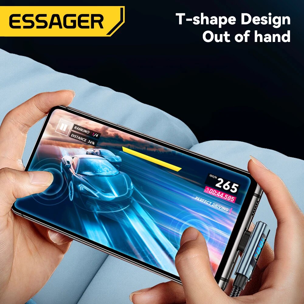 Essager 7A 100W USB C Cáp Sạc Nhanh Màn hình hiển thị kỹ thuật số PD Loại C để Loại C 90 độ khuỷu tay Loại C Cáp cho Huawei mate60 Pro Xiaomi Samsung Vivo dây dữ liệu